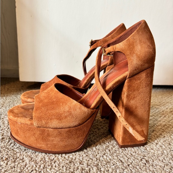 Zara Chunky Tan Brown Suede Open Toe 60’s 70’s Vibes Platform Strappy Sandals - Picture 7 of 8
